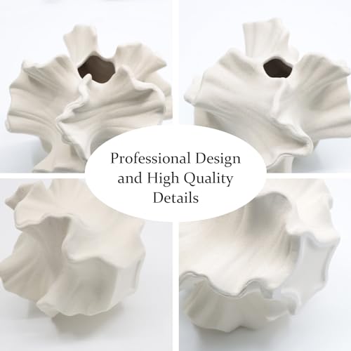 Ceramic Vase - Set of 2 for Home Decor,White Flower Shape Pampas Vases Minimalist Nordic Boho Style for Modern Farmhouse Decor, Living Room、 Kitchen、Mantle、Bedroom、Dining Table、Office - color: Flower Shape White