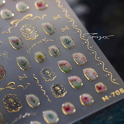 Flower Nail Art Stickers - 5D Bronzing Tulip Design Nail Decals 1PCS Embossed Jelly Floral Adhesive Nail Accessories Spring Sparkling Bow Supplies Stickers for Manicure Art - style: Style8-Bronzing Tulip