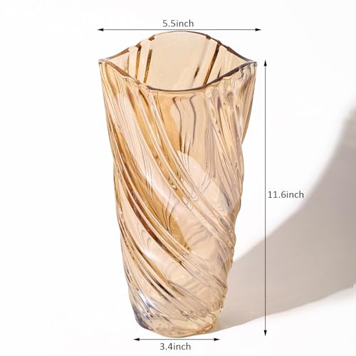 Glass Vase,Elegant Spiral Decorative Centerpiece for Home, Office,Wedding, Stylish Blown Glass Flower Vase - color: Amber, size: 11.6" Hight