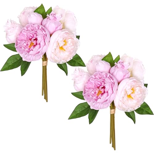 TOCHGREEN Artificial Peonies Silk Flowers 2 Bouquets 14 Heads Vintage Faux Peony with Stems for Home Wedding Table Decor Bridal Bouquet Floral Arrangement - color: Purple