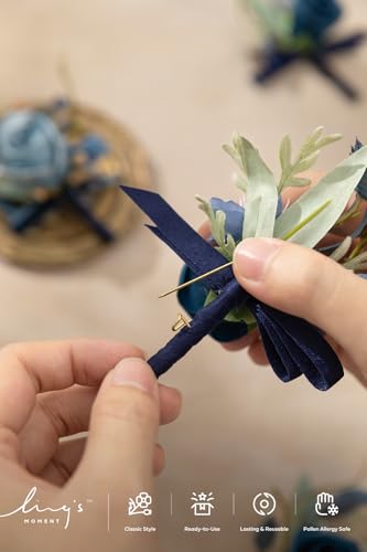 Ling's moment Boutonniere for Men, 6pcs Groom Groomsmen Boutonniere, Artificial Flowers for Wedding Decor/Prom/Homecoming, etc.Blue - color: Blu-blue