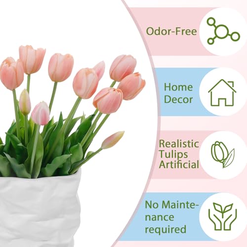 15 Pcs Fall Pink Artificial Tulips Fake Flowers, Premium Latex Lifelike Texture, UV Resistant Waterproof Faux Tulip Bouquets with Snap-on Petals for Outdoor, Home, Wedding Decor - color: Autumu Pink