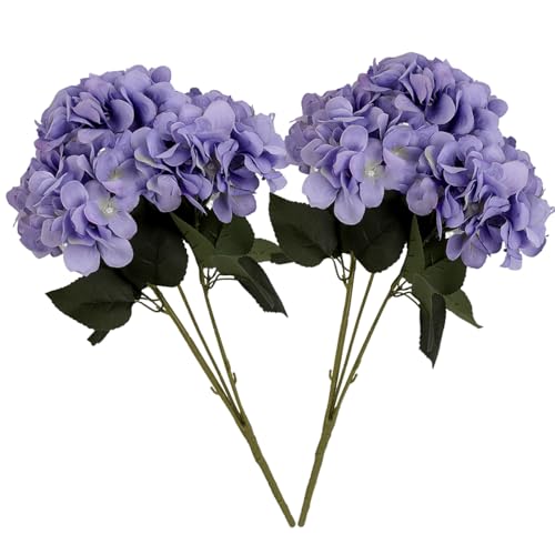 Jim's Cabin Artificial Flowers Silk Hydrangea Flowers 2 Bouquet with 5 Big Heads Fake Flower Bunch for Women Bedroom Wedding Cabin Decor DIY（Purple） - color: Purple Red