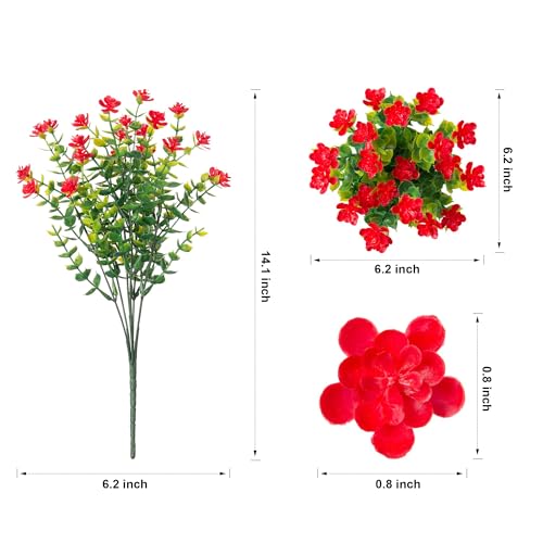 HyeFlora 20 Bundles Artificial Fake Outdoor Plants Flowers for Spring Decoration, UV Resistant Realistic Red Plastic Flowers Faux Plant Monkey Grass for Planter Home Garden Porch Patio Window Box - color: 12pcs Red Monkey Grass+8pcs Red Flowers