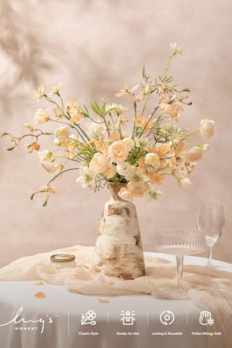 Ling's moment Artificial Greenery Stems Box Set, Faux Greenery Picks for DIY Bridal Bouquets Wedding Floral Arrangement Table Centerpieces, Cream & Red Clay - color: Filler Flower Combo- Cream & Red Clay