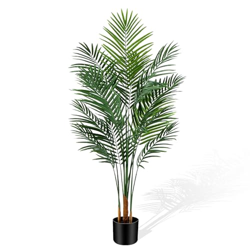 Artificial Palm Tree Indoor 5ft, Large Fake Tropical Areca Palm Tree with 13 Trunks, Faux Dypsis Lutescens Floor Plant in Pot for Indoor Outdoor Home Office Decor & Housewarming Gift - size: 5ft