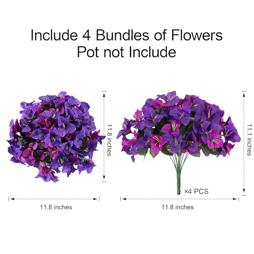 Bougainvillea Artificial Flowers Faux Plants for Outdoors Spring Porch Decor, 4 Bundles UV Resistant Outdoor Fake Bougainvillea Realistic Silk Outside Flowers for Patio Window Planters Garden Home - color: Purplefuchsia