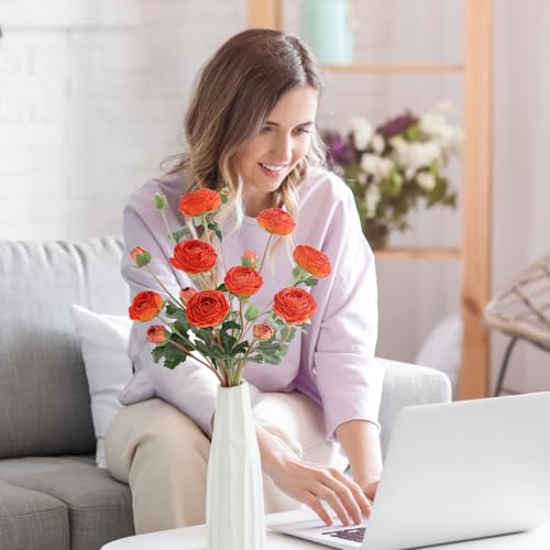 6Pcs Realistic Orange Silk Ranunculus Artificial Flowers Long Stems, 23.6" Tall Fake Flowers Faux Flowers Suit for Year-Round Home Decoration, Wedding, Bridal Bouquets, Office - color: Orange