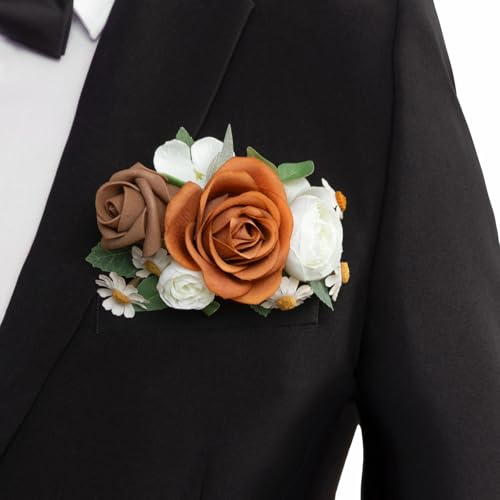 Ling's moment Pocket Boutonniere Single, Boutonniere for Men Groom for Wedding, Prom, Homecoming, Anniversary, Graduation, etc.Sand Dune Brown - color: Brn-sand Dune & Brown, size: 6" W x 5" H