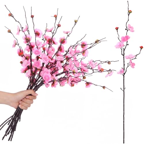 Suncalla 20 Pcs Artificial Cherry Blossom Flowers Pink Faux Cherry Blossom Stems Silk Simulation Plum Bouquet Branches 23.2'' Fake Flowers Long Stems for Vase Arrangements Home Wedding Table Decor - color: Pink, size: Classic