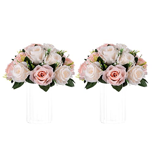 NUPTIO Flower Balls for Wedding Centrepieces - 2 Pcs 9.5in Diameter Artificial Flower Ball Arrangement Bouquet Peachy Pink & Creamy White Fake Rose Flowers Party Centerpieces for Weddings Tables - color: Peachy Pink & Creamy White, size: 2 Pcs