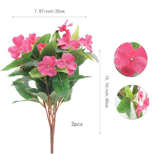 FERIAL Artificial Impatiens Bouquet Faux Impatiens Bushes Rosered for Outdoors Pot Hanging Basket Porch Patio Lawn Garden Wedding Decoration - color: Rose Red