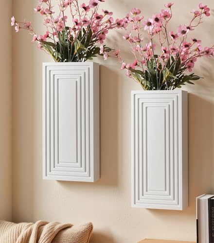 Wooden Wall Planter Vase,2 Pack Hanging Planter for Indoor Fake Plants Modern Boho Farmhouse Wall Art Decor for Home Indoor Kitchen Modern Farmhouse Bathroom Living Room Dining Room(White) - color: White