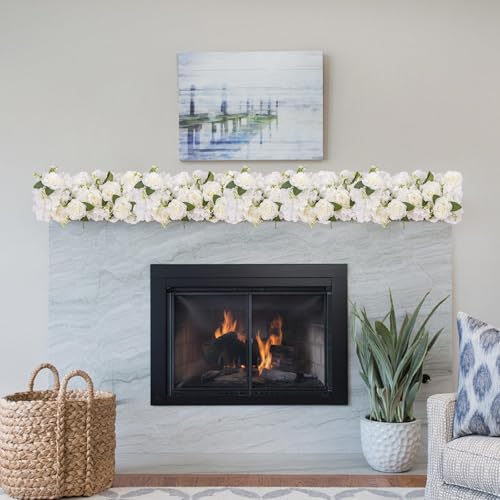6Pcs Garland Artificial Flowers, Realistic Flower Vines for Wedding Arch Decor, Faux Silk Floral Runner Silk Hanging Flower Vines for Home Garden Outdoor Wedding Arch Party Ceremony - color: White