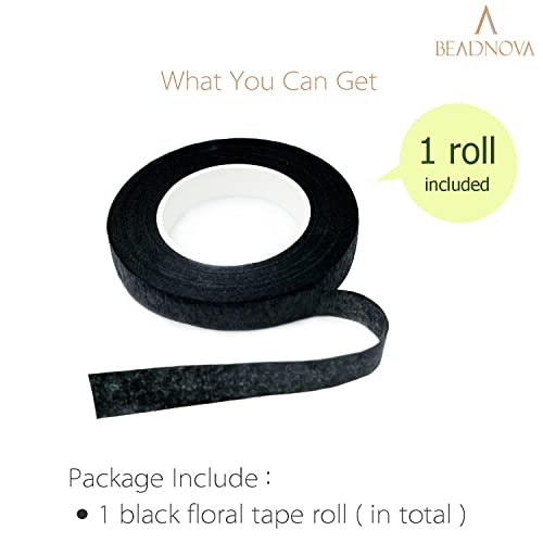 BEADNOVA Floral Tape 1/2inch Flower Tape Black Floral Tape for Bouquets Floral Arranging Stem Wrap Craft (Black, 30yards) - color: Black