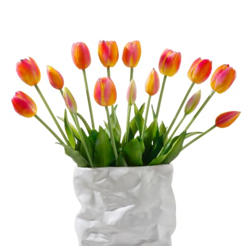 15 Pcs Artificial Flowers Tulips Real Touch Latex Plastic Soft Faux Bouquets for Party, Wedding, Home, Room, Garden Decor (Vintage Orange) - color: Vintage Orange