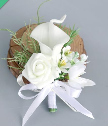 Artificial Calla Lily Wedding Boutonniere Groom and Groomsmen Buttonholes Flower with Pins Prom Party Suit Decoration Anniversary Accessories for Man (White,8) - color: White