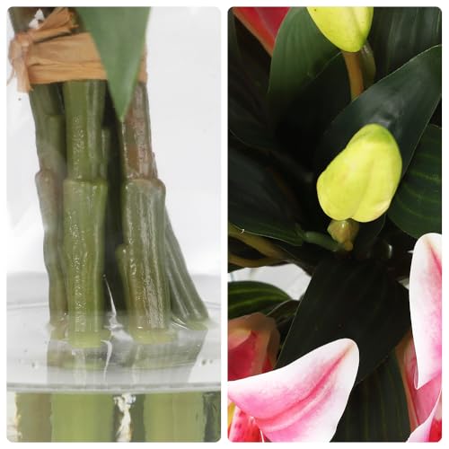Artificial Tiger Lilies, 6 Stems Real Touch Silk Flowers with Glass Vase, 13 Inch Lifelike Fake Flowers for Home Decor, Wedding, Office, Table Centerpiece, Pink - color: Tiger Lily ,Pink