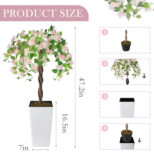 Artificial Cherry Blossom Tree 4FT, Fake Floral Tree with White Planter, Decorative Topiary Plant, Potted Faux Plant for Home Porch Decor Indoor Outdoor (Pink, 4FT) - color: Pink, size: 4ft