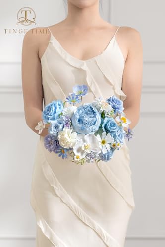 TINGE TIME Fake Flowers Artificial Flowers Peonies Bulbous Chrysanthemum Daisy Hydrangea Sunflower Violets Dahlia Daffodils Epiphyllum Orchid Cherry Blossom Camellia Leyaron (Light Blue) - color: Light Blue