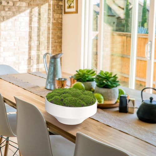 NAHARO New Moss Bowl, Handmade Ceramic Bowl. 11" Artificial Moss Centerpiece for Home Decoration, Living Room, Office - color: White