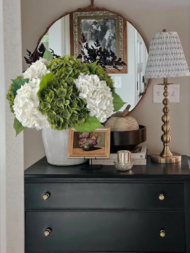 YalzoneMet 3 PCS Vintage Dark Green Hydrangea Artificial Flowers 21 inches Real Touch Faux Latex Hydrangea Flowers for Fall Tables Centerpieces Fake Flowers for Party Home Kitchen Boho Decor - color: Dark Green