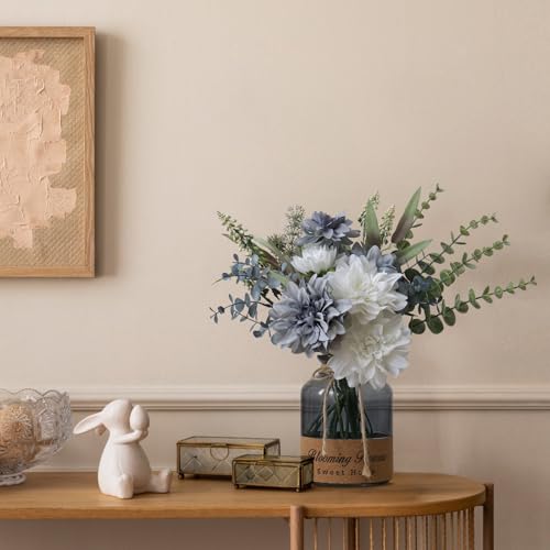 Leftover Faux Flowers in Vase,Artificial Flowers in Vase,Table Centerpieces for Dining Room,Flower Centerpieces for Tables,Fake Flowers in Vase,Kitchen Table Decor,Coffee Table Decor… - color: Blue
