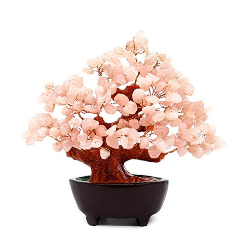 Colorsheng 7 Inch Quartz Crystal Money Tree Bonsai Feng Shui Gem Decoration for Wealth and Luck (Pink) - color: Pink