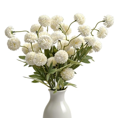 8pcs Ivory Fake Flowers Silk Pompon Mum Artificial Flowers,Mini Artificial Chrysanthemums with Stems,Faux Flowers For Vase,for Wedding Centerpieces, flower arrangements, vase fillers, and home decor - color: Ivory
