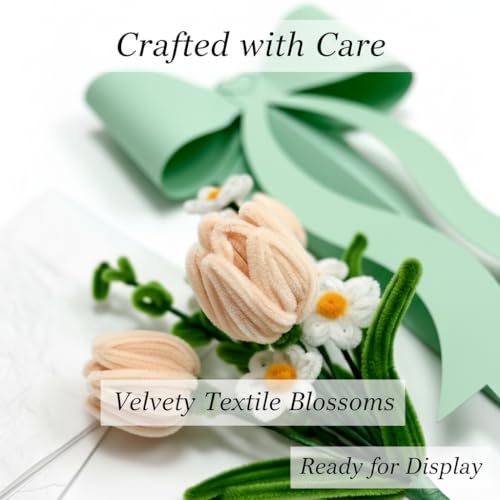 2PCS Valentines Day Gifts Chenille Stem Tulip Bouquet, 2 Handmade Skin Tone Tulips with Bow Gift Box, Artificial Flowers for Home Desk Decor, Mother‘s Day Valentine’s Birthday Gift - color: Tulip