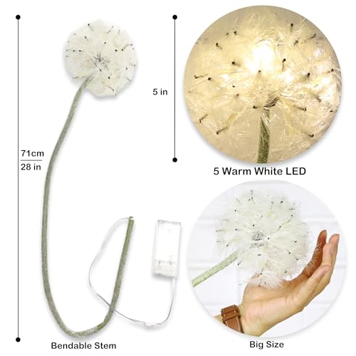 TOPIA Artificial Dandelion Flowers with LED Lights with Timer Faux Dandelion Wish Flowers for Christmas Decoration Home Decoration (4 Pcs) - color: White Led, size: 4
