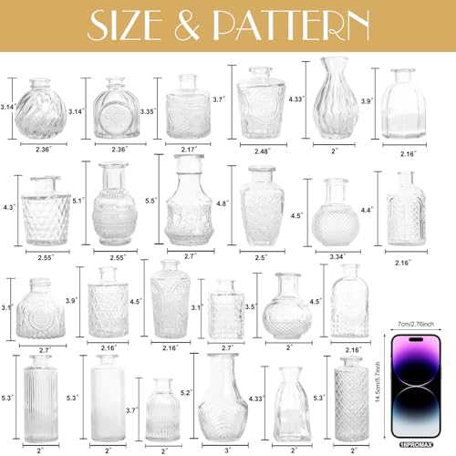 Petal Petite Small Clear Glass Bud Vase Set of 24 for Wedding Centerpieces | Clear Glass Vase, Mini Bud Vases in Bulk, Vintage Flower Vase Set for Single Stem, Home and Office Decor - color: Clear