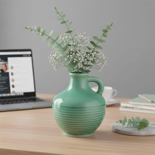 Sunddo Green Ceramic Vase 6 Inch - Small Decorative Vases with 1 Handle, Textured Modern Vase for Home Decor, Bathroom, Bedroom, Living Room, Centerpiece, Table Decor - color: Mint Green - 6, size: 6 Inch