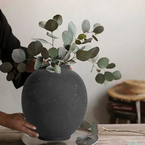 Black Ceramic Large Vase - 9.84 Inch Round Modern Ceramic Vases,Tall Vase for Decor Living Room Table Decor and Festive Home Interiors - size: 9.84Inch