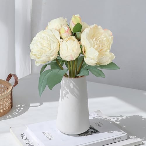 TOCHGREEN Artificial Peonies Silk Flowers 2 Bouquets Vintage Fake Peonies 14pcs Heads Faux Peony Flowers with Stems for Home Wedding Table Decoration Bridal Bouquet Floral Arrangement (White, 2PCS) - color: White