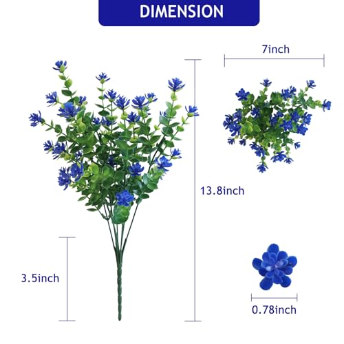 Artificial Flowers for Outdoors,12 Bundles UV Resistant Artificial Outdoor Flowers for 4th of July, Not-Fading Plastic Faux Flowers for Outdoor Planters for Home Garden Decor, Blue, Red, White - color: Blue+red+white