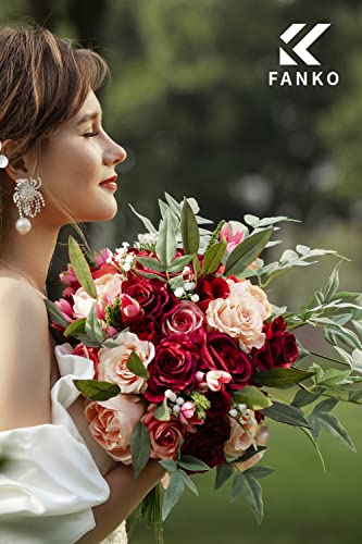 FANKO Artificial Flowers for DIY Bouquet, Burgundy Pink Champagne Faux Rose, Fake Flower Rose Peony for Vase, Floral Arrangement, Centerpieces, Wedding, Home Decor, Party Decoration - color: Light Shimmer Peach & Burgundy (Deluxe)