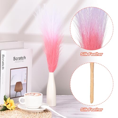 PATIKIL 17 Inch Faux Pampas Grass, 6 Pcs Boho Decor for Home Decoration Artificial Tall Fluffy Stems for Wedding Flower Party Vase Arrangement Centerpieces, Gradient Pink - color: Pink