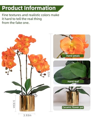 Artificial Orchid Flowers Set Real Touch Faux Flower in Vase Faux Butterfly Orchid Lifelike Orchid Arrangement for Wedding Home Office Party Hotel Decoration - color: Orange