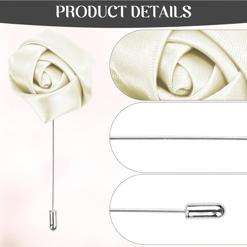 1Pcs Flower Lapel Pins,Rose Pins for Men for Dance,Party,Wedding - color: White