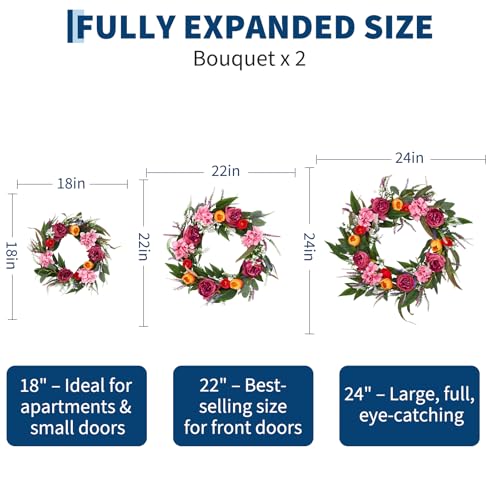 Garvee Spring Wreaths for Front Door Set, 18" Artificial Spring Summer Wreath with 2 Matching Flower Bouquets, Peony Tulip Hydrangea Floral Wreath, Farmhouse Front Door Decor for Indoor Outdoor
