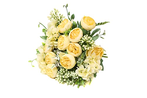 Artificial Flowers Fake Peony Silk Mini Plastic Bridal Flowers for DIY Wedding Bouquets Home Decorations 4 Packs(Light Yellow) - color: Light Yellow