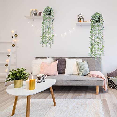 Fake Hanging Plants Eucalyptus Potted Artificial Plant Small Faux Ivy Vines Decor for Floating Shelf Kitchen Bathroom Cabinets Indoor Outdoor Pack of 2 23.6 Inches Long