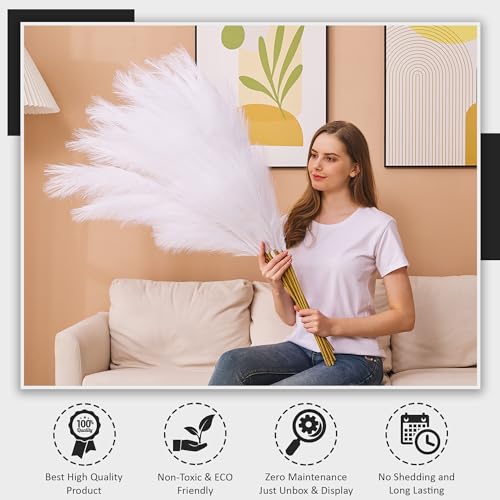 7 Pcs 45" Faux Pampas Grass – Fluffy Artificial Pompous Grass for Tall Floor Vase, Non-Shedding Home Decor, Boho Wedding Flowers, Baby Shower Centerpieces, Bedroom & Living Room Decor (White) - color: White