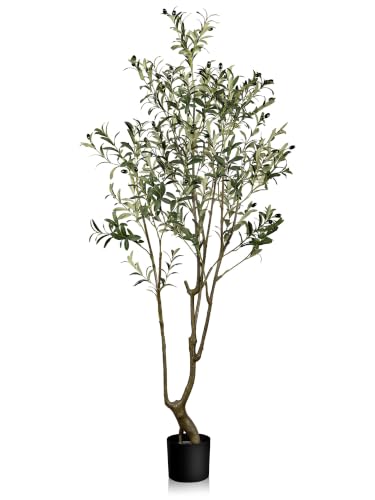 Olive Trees Artificial Indoor 5.5ft(66in) Tall,Artificial Plants with Natural Wood Trunk and Lifelike Fruits,Modern Artificial Plant,Fake Greenery Tree,Housewarming Gifts - color: Olive Tree(1), size: 7ft