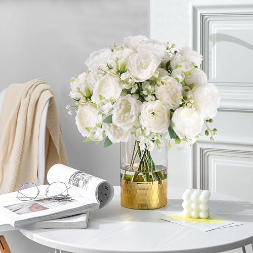 Artificial Peonies Silk Flowers, Faux Peony Bouquet 8 Bundles Florals Arrangements Decor for Farmhouse Home Boho Wedding Table Centerpiece, Fake Plastic Flowers Bulk for Vase Decoration (White, 8PCS) - color: White, size: 8PCS