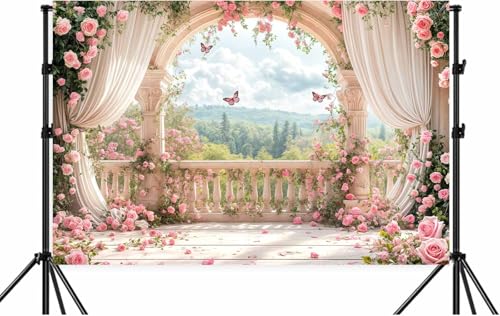 6X4ft Pink Floral Photography Backdrop, Retro Flowers Photography Backdrop Dreamlike Wedding Portrait Photo Background Wedding Birthday Party Background Banner Decor, Pink-1 - color: Pink-1, size: 6x4ft
