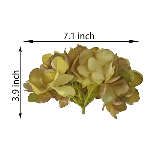 7.1''Ocher Yellow Hydrangea Artificial Flowers,10Pcs Artificial Silk Hydrangea Heads,81 Petals Faux Hydrangea Flowers Heads with Stems for Home Wedding Baby Shower Decor(ocher Yellow) - color: Ocher Yellow