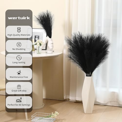 Wertuirk 9 Stems Black Pampas Grass - 38 Inch Tall Faux Pompous Grass Decor, Long Artificial Pompas Floral for Gothic Room Decoration, Wedding Flower Arrangement, Halloween and Home Decor (Black) - color: Black