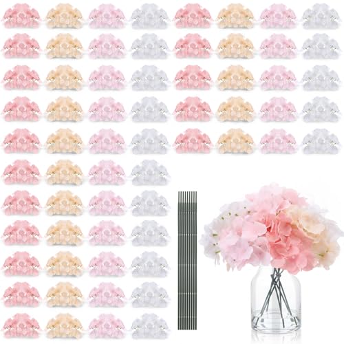 Suncalla 60 Pcs Artificial Hydrangea Flowers Bulk Silk Hydrangea Full Flowers Heads with Stems for Wedding, Home Table Centerpieces, Garden, Baby Shower, Party Decoration(Pink) - color: Pink
